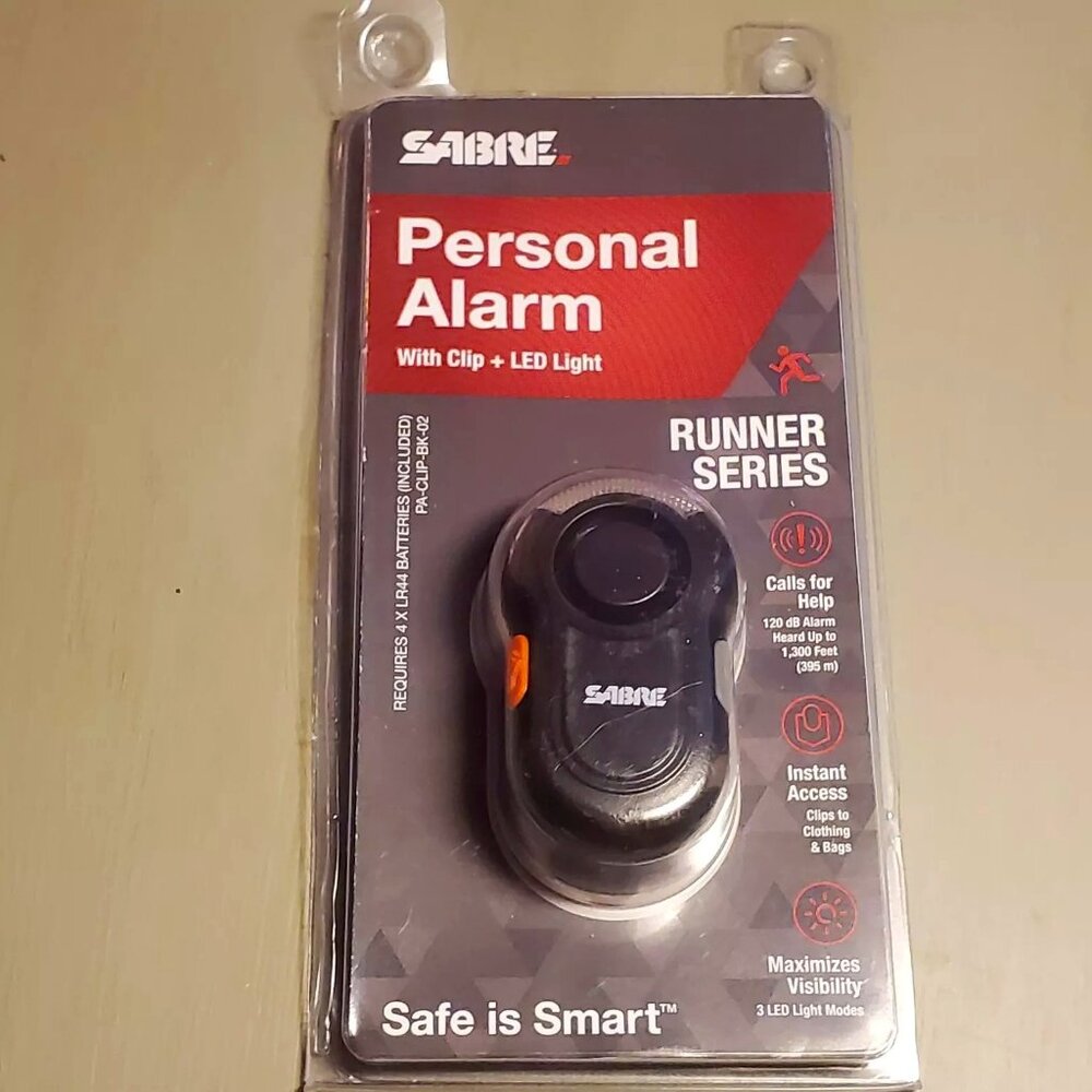 SABRE Personal Alarm Clip LED Light 120db Alarm Weatherproof Runner Series NIP